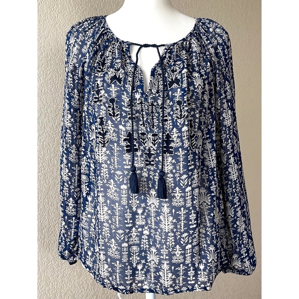 Lucky Brand Pattered, Embroidered Peasant Blouse